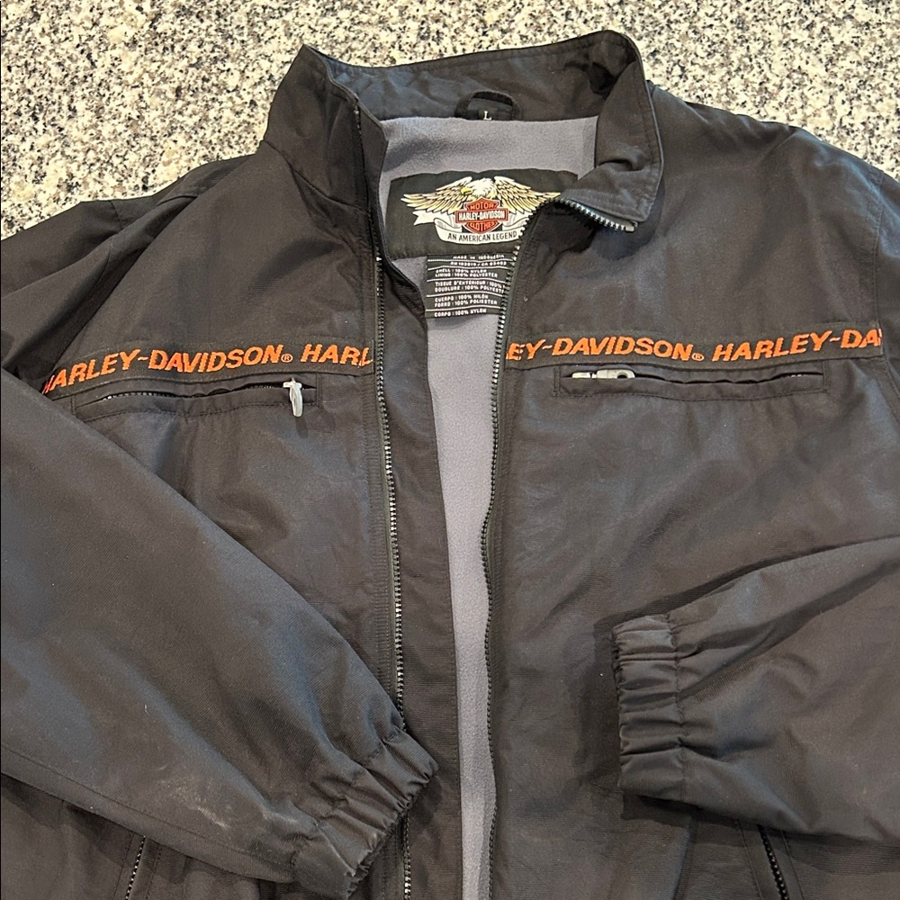 Harley-Davidson Black and Orange Windbreaker/Medium Weight Jacket
